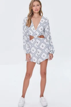 Ornate Print Cutout Romper