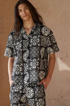 Ornate Print Linen-Blend Shirt