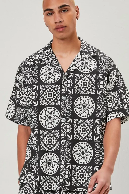 Ornate Print Linen-Blend Shirt