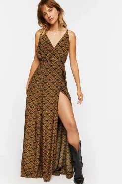 Ornate Print Surplice Maxi Dress