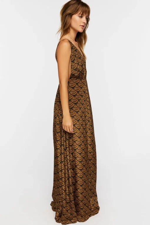 Ornate Print Surplice Maxi Dress