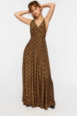 Ornate Print Surplice Maxi Dress
