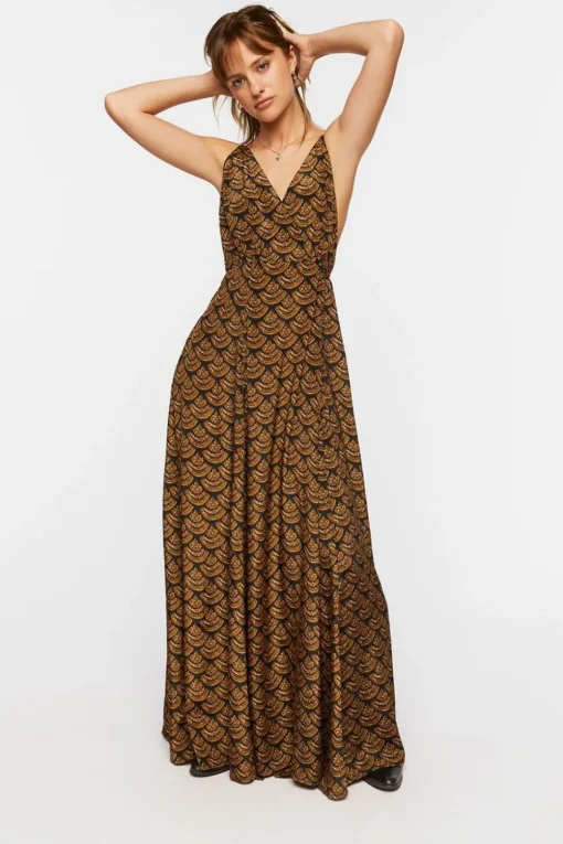 Ornate Print Surplice Maxi Dress