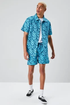 Paradise Print Drawstring Swim Trunks