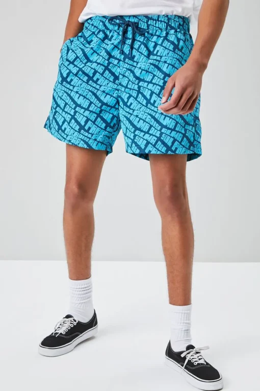 Paradise Print Drawstring Swim Trunks
