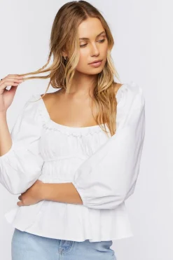 Peasant-Sleeve Crochet Lace Top