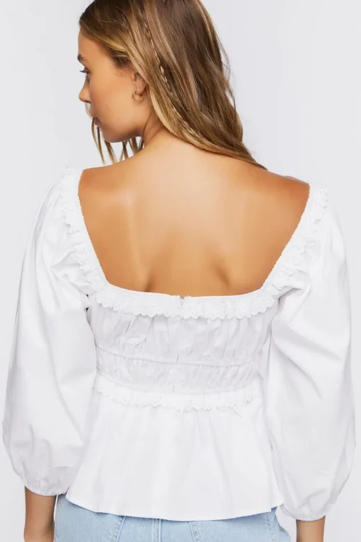 Peasant-Sleeve Crochet Lace Top