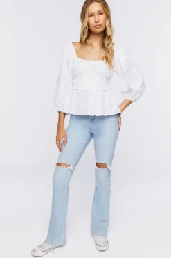 Peasant-Sleeve Crochet Lace Top