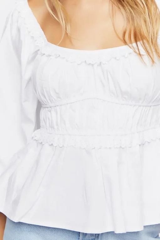 Peasant-Sleeve Crochet Lace Top