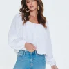 Peasant-Sleeve Split-Back Top