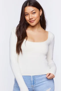 Picot-Trim Long-Sleeve Top