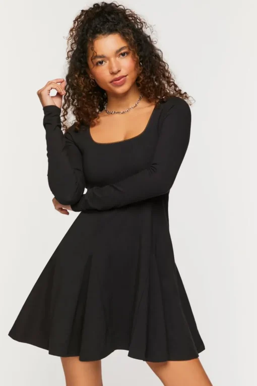 Picot-Trim Skater Mini Dress