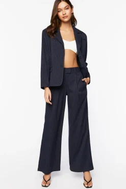 Pinstripe Mid-Rise Trouser Pants