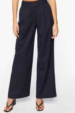 Pinstripe Mid-Rise Trouser Pants