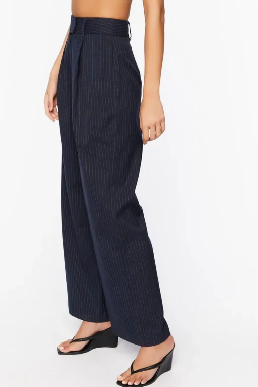 Pinstripe Mid-Rise Trouser Pants
