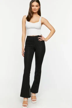 Pinstriped Split-Hem Straight-Leg Pants
