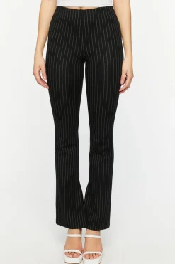 Pinstriped Split-Hem Straight-Leg Pants