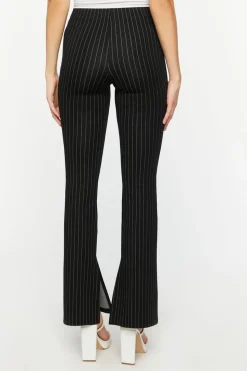 Pinstriped Split-Hem Straight-Leg Pants