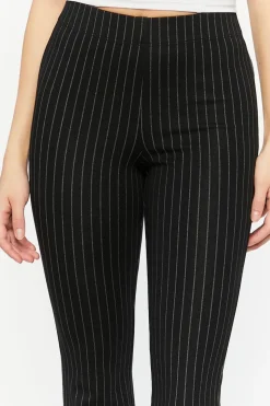 Pinstriped Split-Hem Straight-Leg Pants