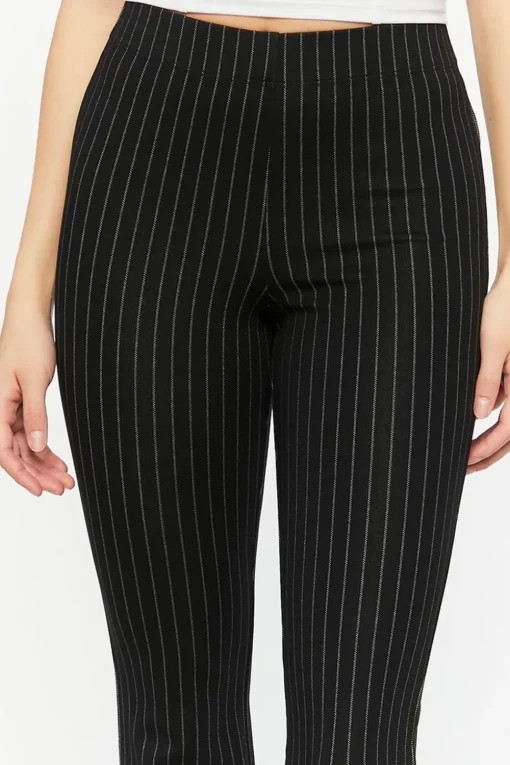 Pinstriped Split-Hem Straight-Leg Pants