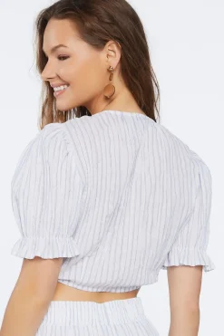 Pinstriped Tie-Front Crop Top