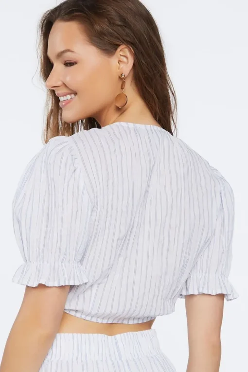 Pinstriped Tie-Front Crop Top