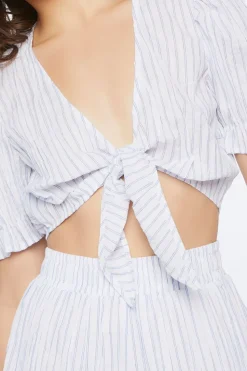 Pinstriped Tie-Front Crop Top