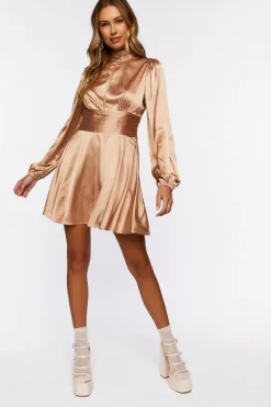 Pintucked Satin Mini Dress