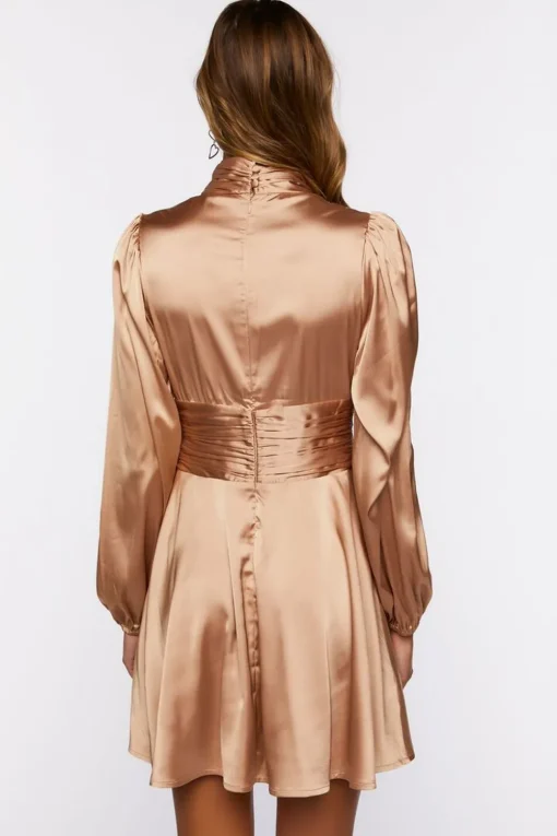 Pintucked Satin Mini Dress