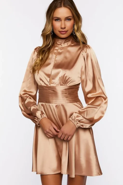 Pintucked Satin Mini Dress
