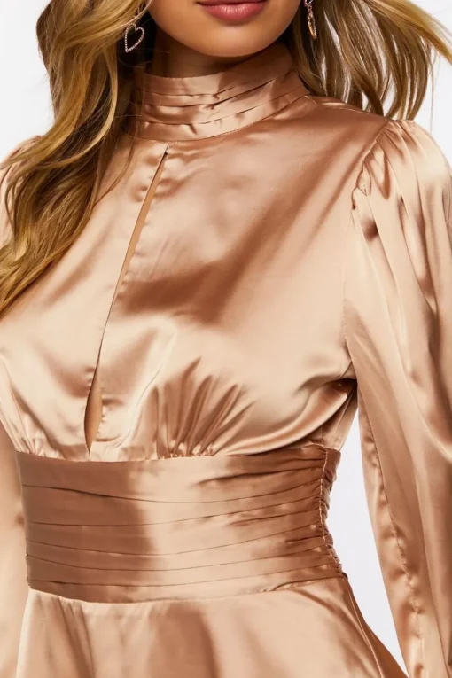 Pintucked Satin Mini Dress