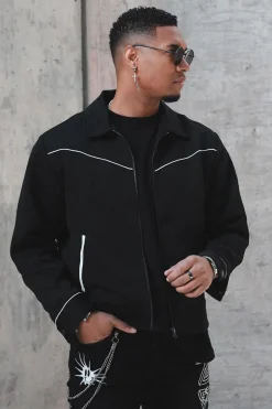 Piped-Trim Bomber Jacket