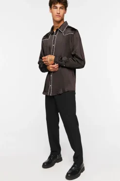 Piped-Trim Long-Sleeve Shirt