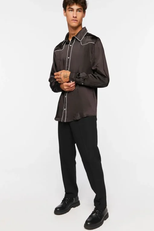 Piped-Trim Long-Sleeve Shirt