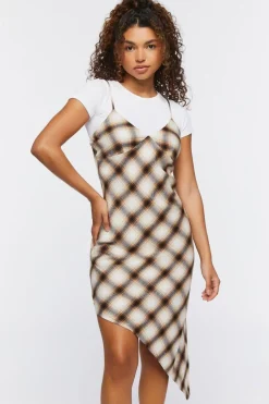 Plaid Asymmetrical Slip Dress