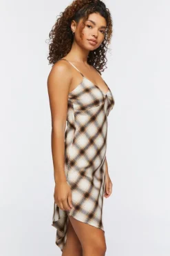 Plaid Asymmetrical Slip Dress