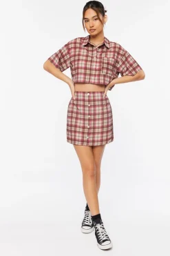 Plaid Cropped Shirt & Skirt Set