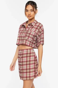 Plaid Cropped Shirt & Skirt Set