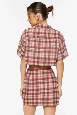 Plaid Cropped Shirt & Skirt Set