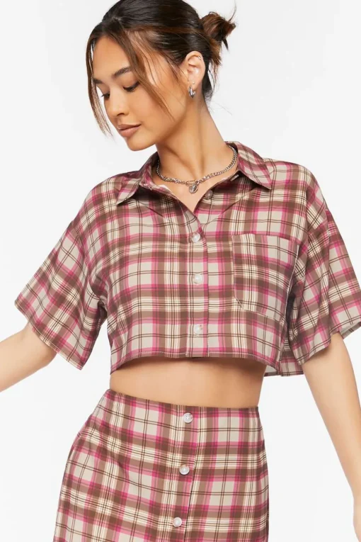 Plaid Cropped Shirt & Skirt Set