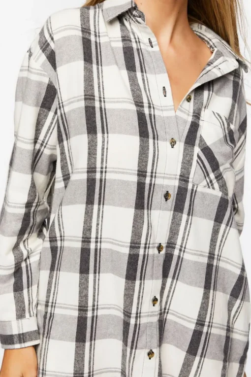 Plaid Dolphin-Hem Shirt Dress