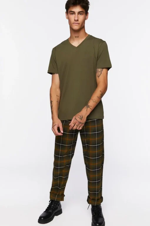 Plaid Drawstring Trousers