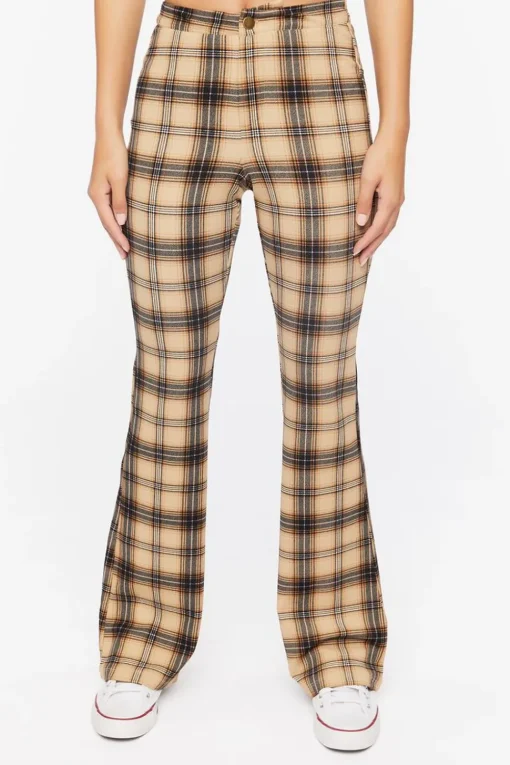 Plaid High-Rise Flare Pants