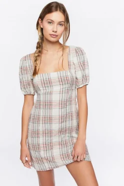 Plaid Lace-Back Mini Dress