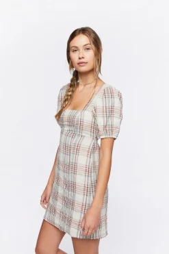 Plaid Lace-Back Mini Dress