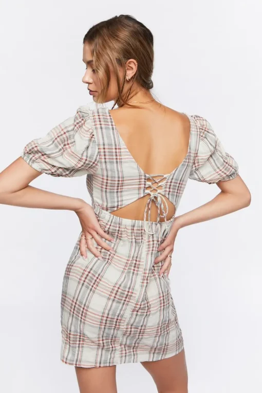 Plaid Lace-Back Mini Dress