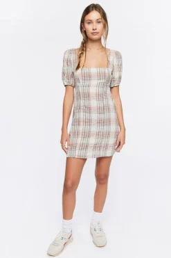 Plaid Lace-Back Mini Dress