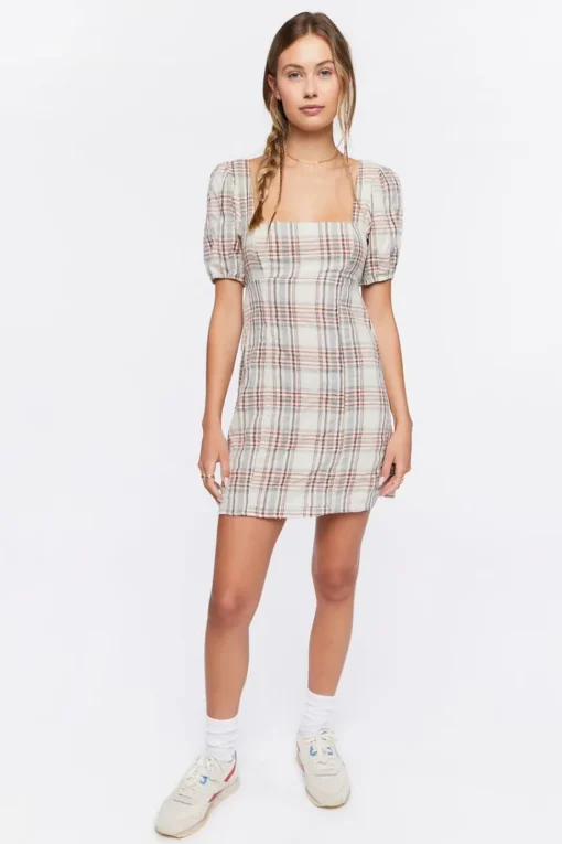Plaid Lace-Back Mini Dress