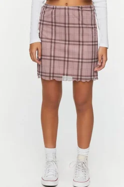 Plaid Mesh Mini Skirt