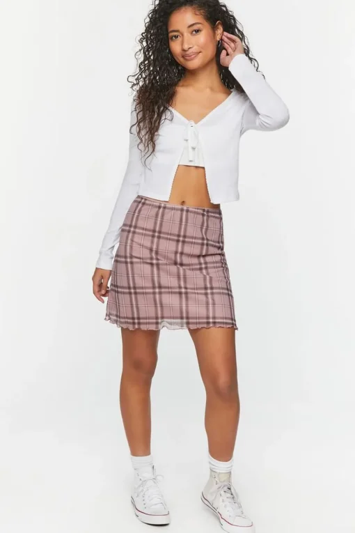 Plaid Mesh Mini Skirt